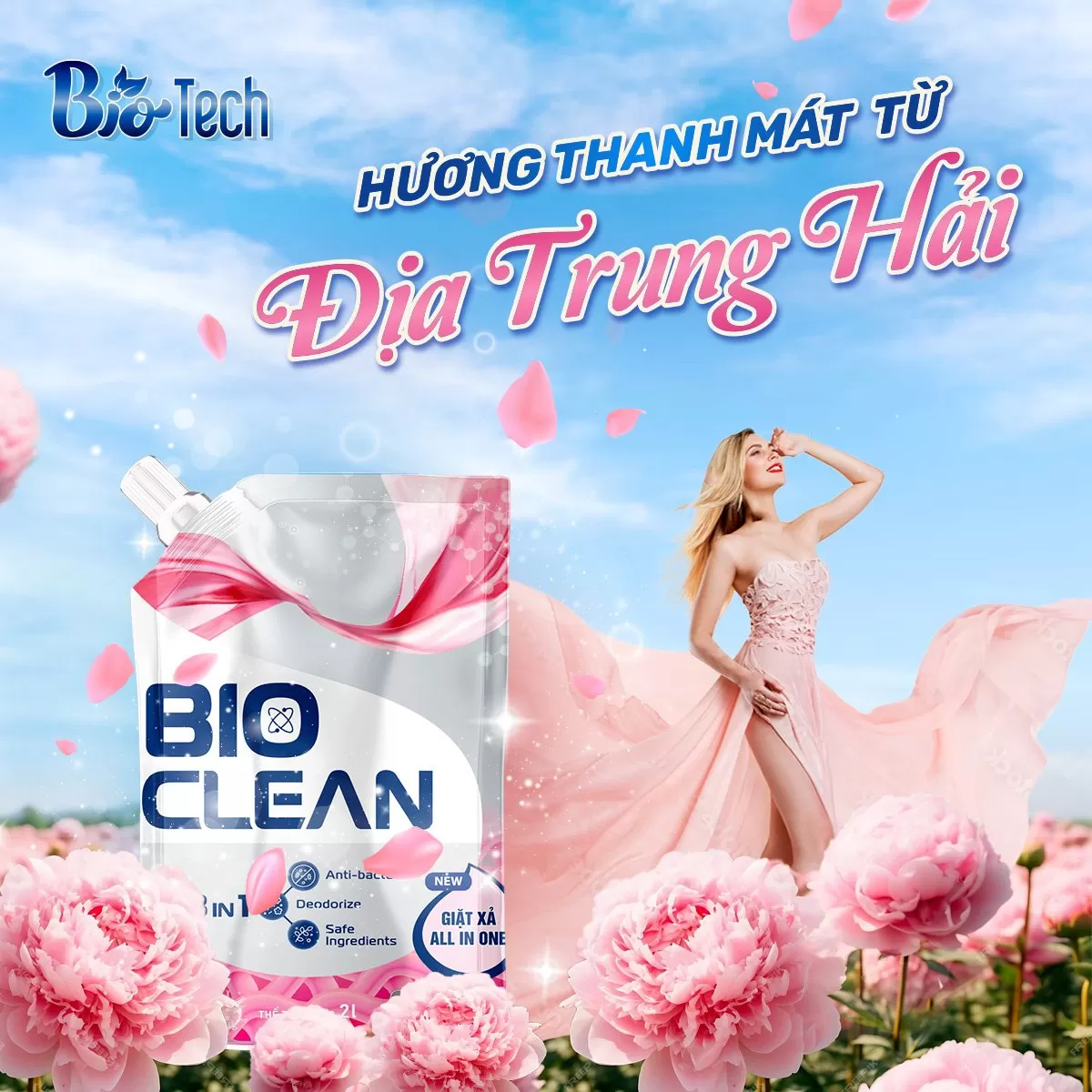 COMBO 2 Nước Giặt Xả BIO-CLEAN XANH Cửa Trước & Cửa Trên 1000ML *2 Tặng 3 Túi Nước Giặt Xả BioClean XANH 1000ML *3 - Mẫu mới