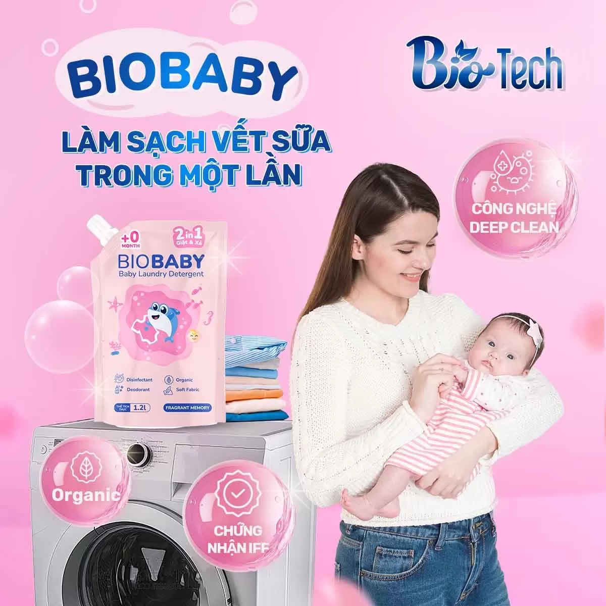 Mua 1 túi Giặt Xả BioBaby 1200ml TẶNG: - 1 túi Giặt Xả BioBaby 1200ml - 1 túi Giặt Xả BioClean TÍM 500ml