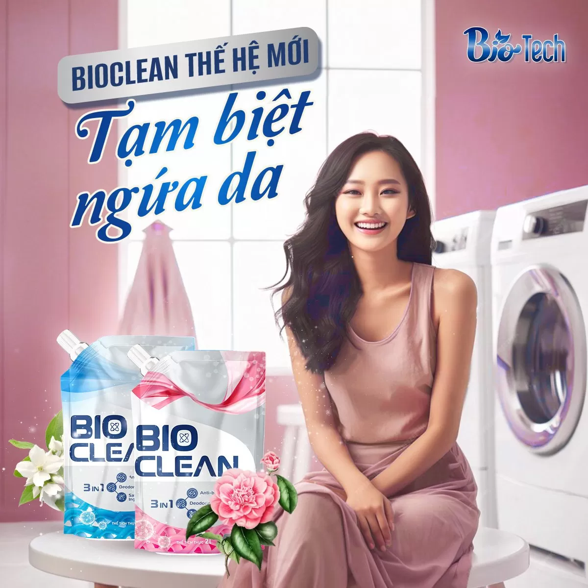 COMBO 2 Nước Giặt Xả BIO-CLEAN XANH Cửa Trước & Cửa Trên 1000ML *2 Tặng 3 Túi Nước Giặt Xả BioClean XANH 1000ML *3 - Mẫu mới
