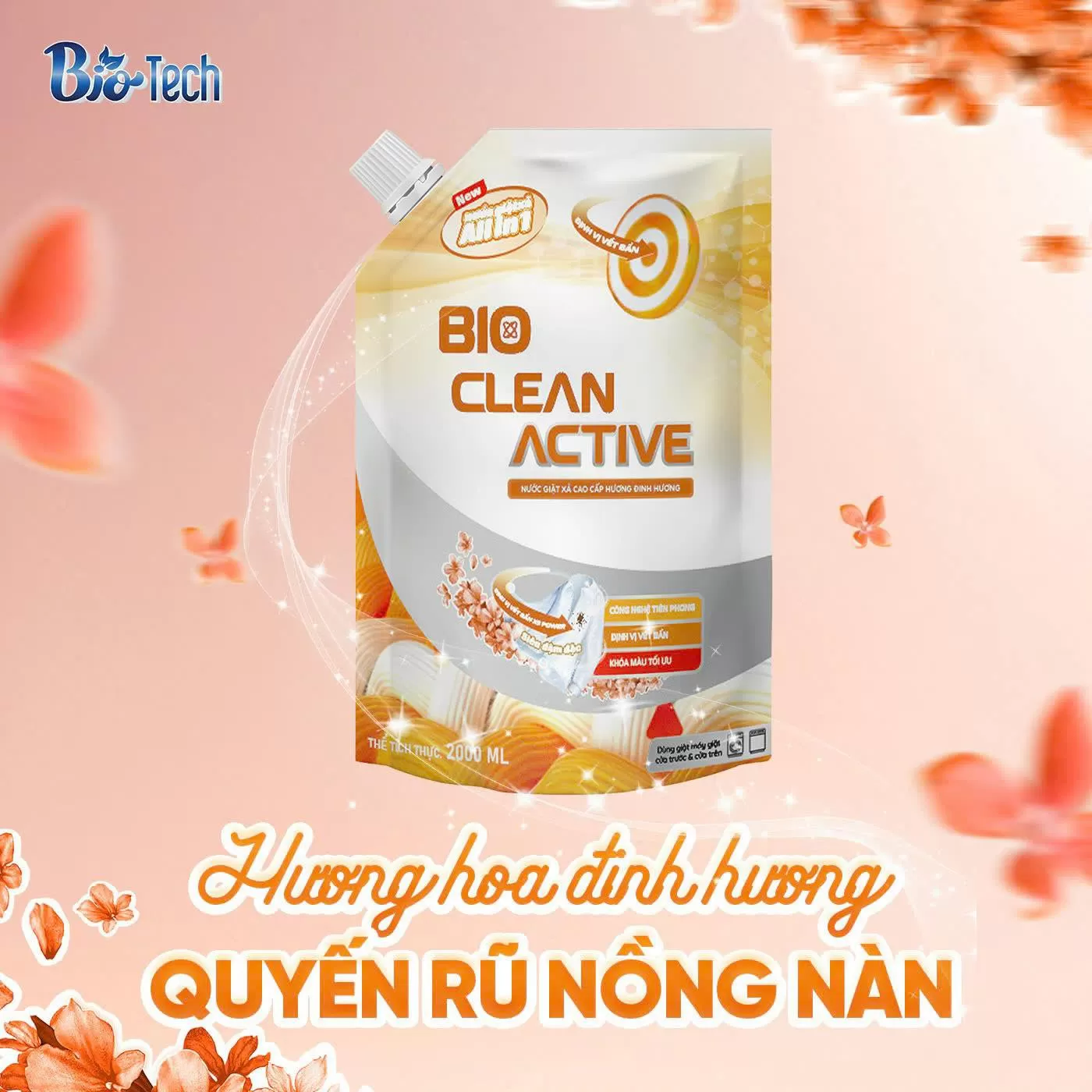 Mua 5 túi nước Giặt Xả Bioclean Active CAM hương hoa đinh hương 500ml TẶNG: - 5 túi nước Giặt Xả BioClean Active CAM 500ml