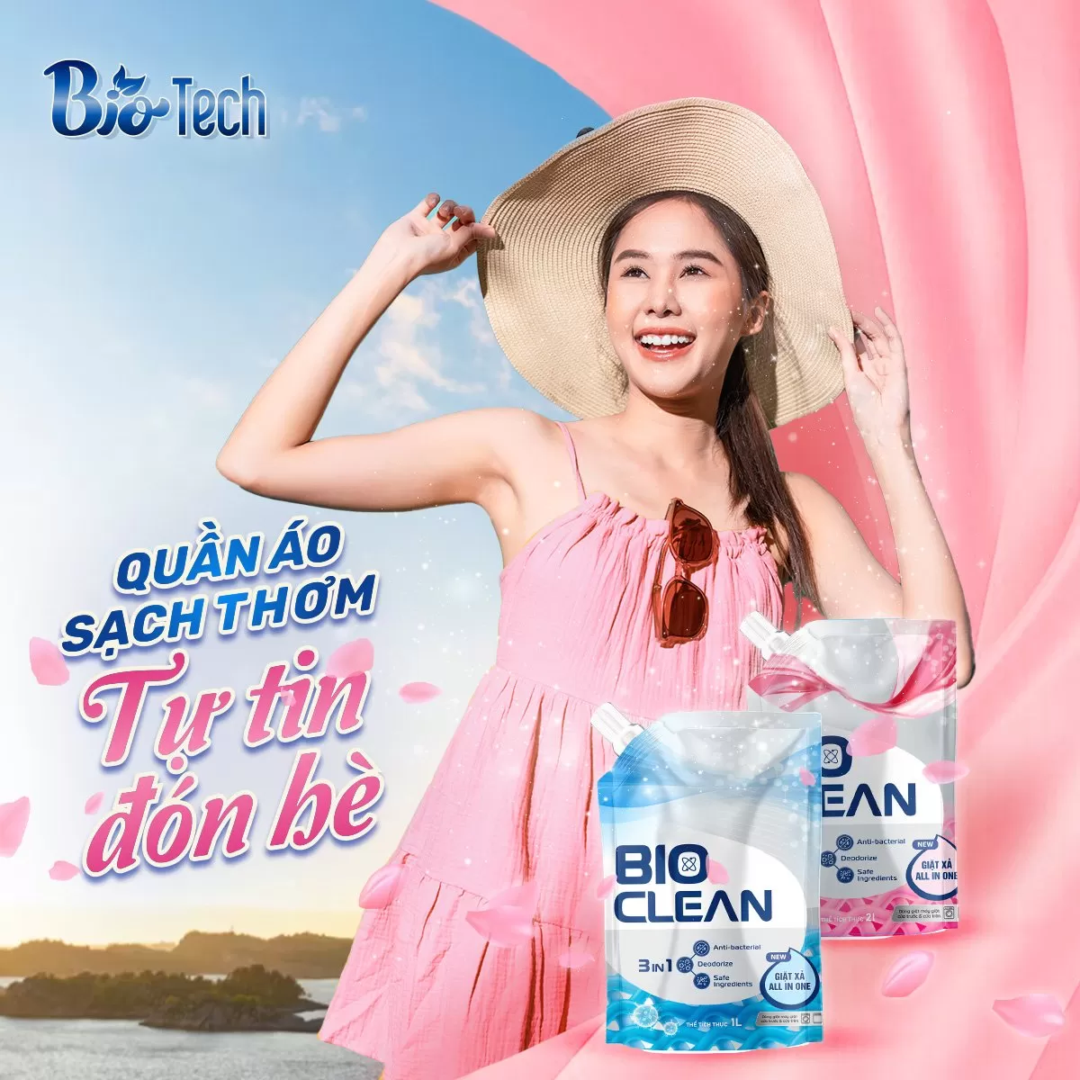 COMBO 2 Nước Giặt Xả BIO-CLEAN XANH Cửa Trước & Cửa Trên 1000ML *2 Tặng 3 Túi Nước Giặt Xả BioClean XANH 1000ML *3 - Mẫu mới