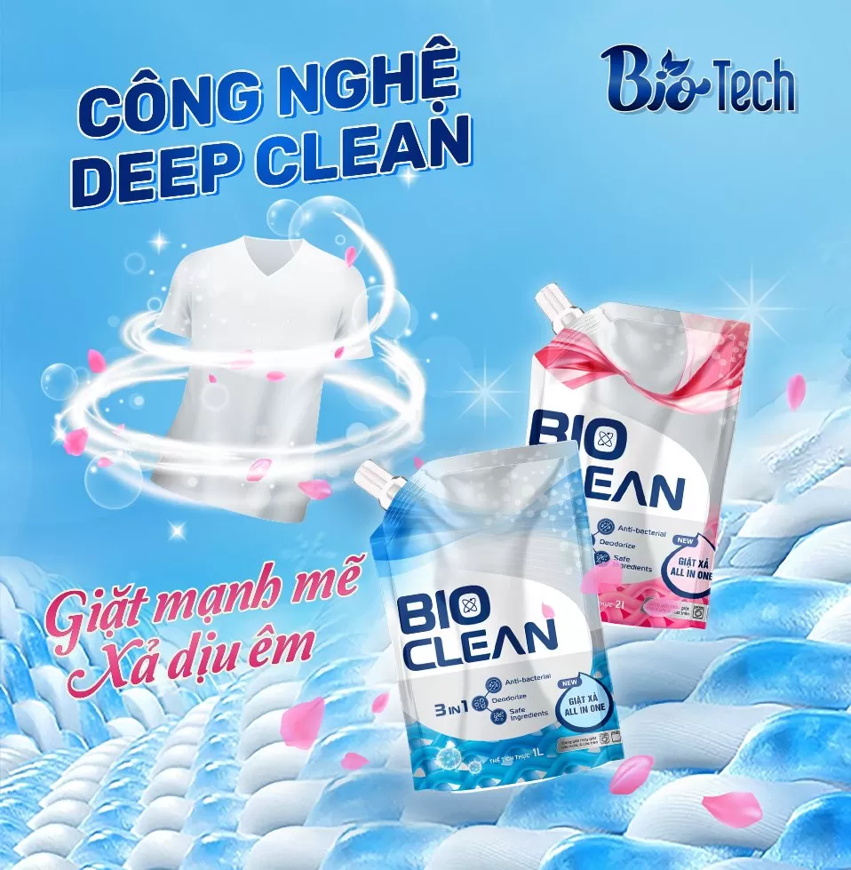 COMBO 2 Nước Giặt Xả BIO-CLEAN XANH Cửa Trước & Cửa Trên 1000ML *2 Tặng 3 Túi Nước Giặt Xả BioClean XANH 1000ML *3 - Mẫu mới